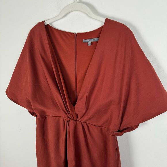 Julia Jordan Dress Womens 10 Flutter Sleeve Twist Front V Neck Sheath in Rust - Picture 8 of 11